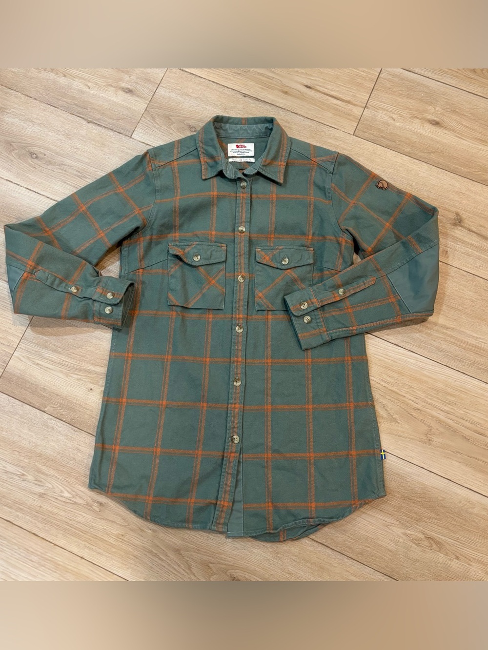 Fjallraven Ovik Twill Flannel Womens XS Green Plaid Comfort Fit Outdoor Hiking